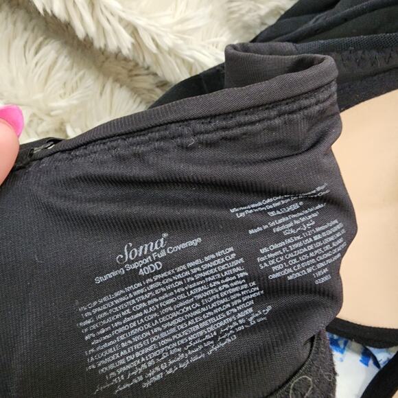 SOMA BRA STUNNING SUPPORT 40DD Full Coverage Black Lace Underwire - Picture 5 of 5